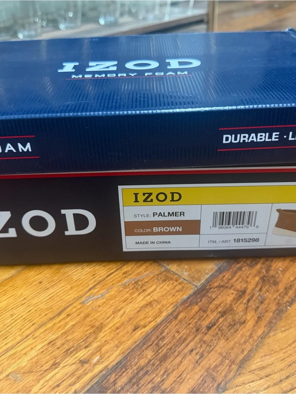 Izod Shoe Box with Bold Branding in Navy and Brown size men’s 8